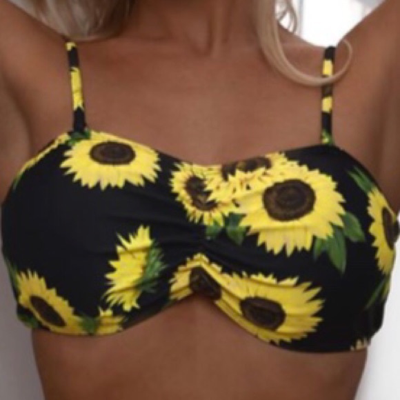 BLACK SUNFLOWER PRINT LINED BIKINI SWIMSUIT - Picture 3 of 8